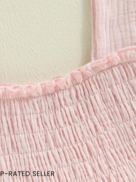 Boho Smocked Puff Sleeve Toddler Dress Cotton Blend A-Line Princess Casual - Picture 4 of 7